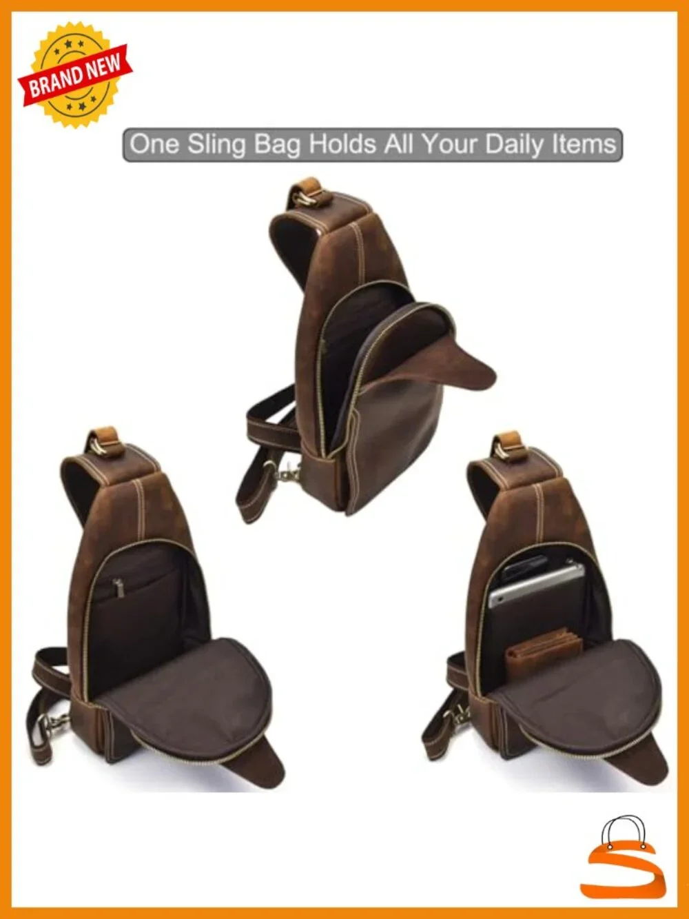 Genuine Leather Sling Bag Chest Shoulder Backpack Crossbody Bag Travel
